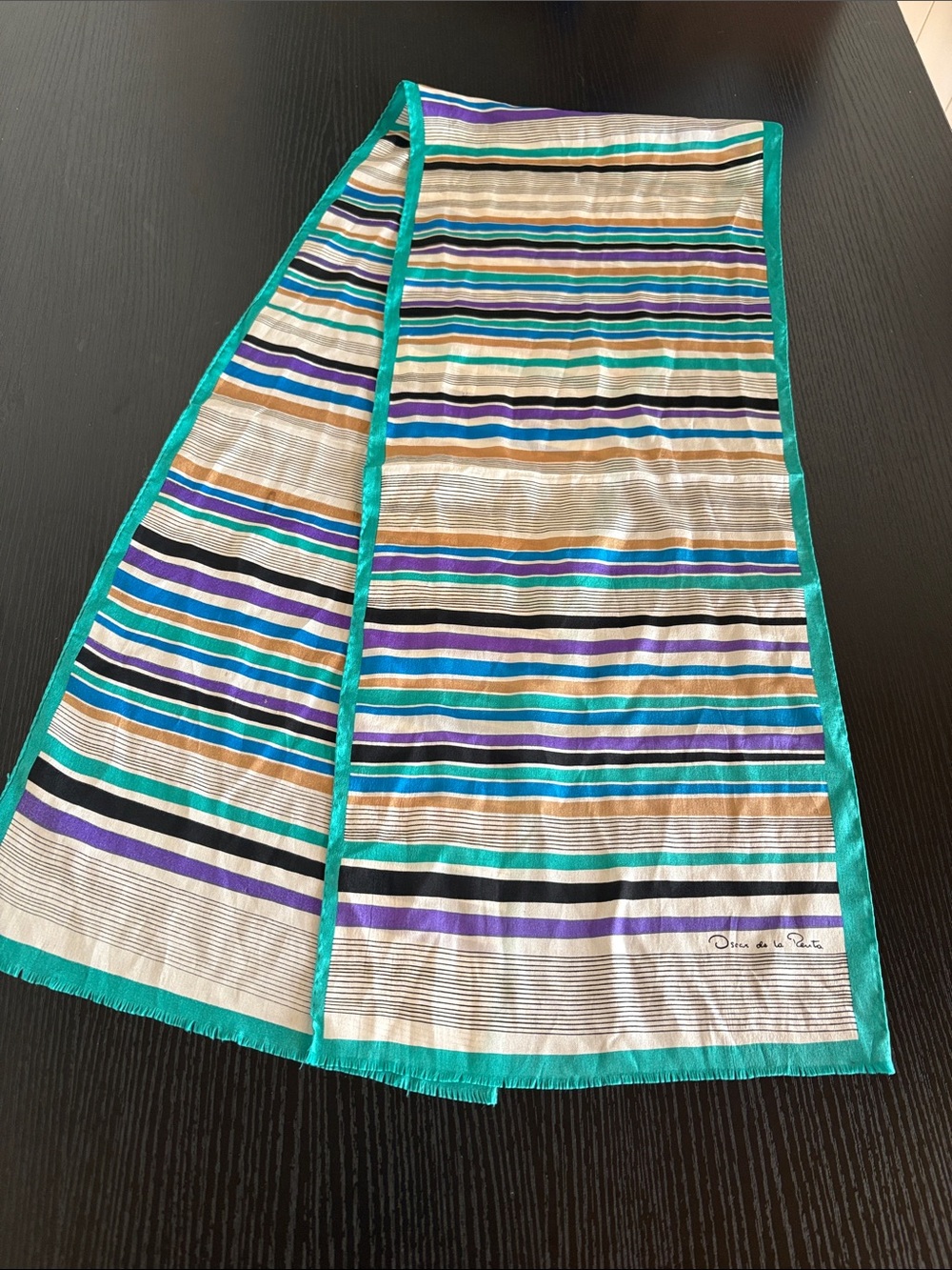 Oscar de la Renta Multicolor Striped Wrap Skirt with Turquoise Trim